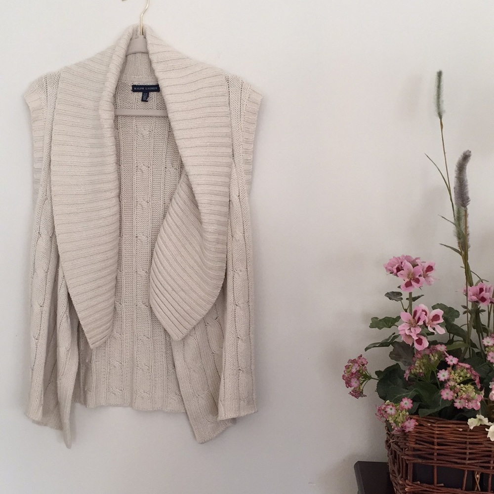 Ralph Lauren Blue Label Silk Cable Knit Shawl Collar Long Vest Sweater - Picture 4 of 10